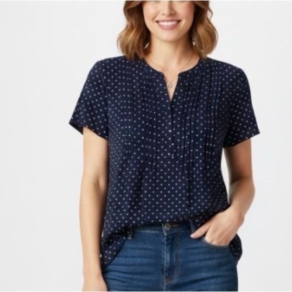 Lands' End Navy Star Print Blouse